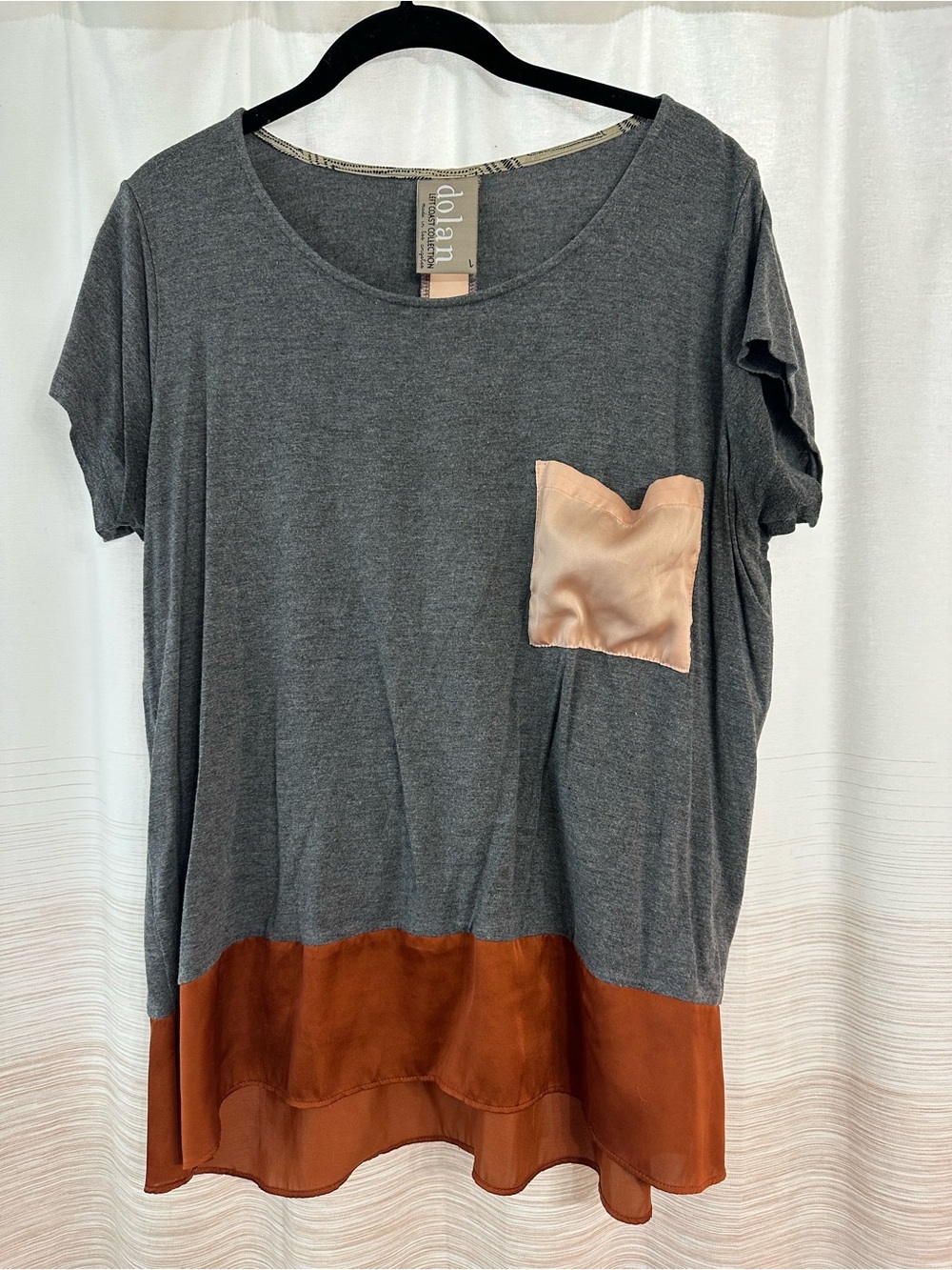 Dolan Charcoal Gray & Rust Pocket Trim Short Sleeve Top Size L